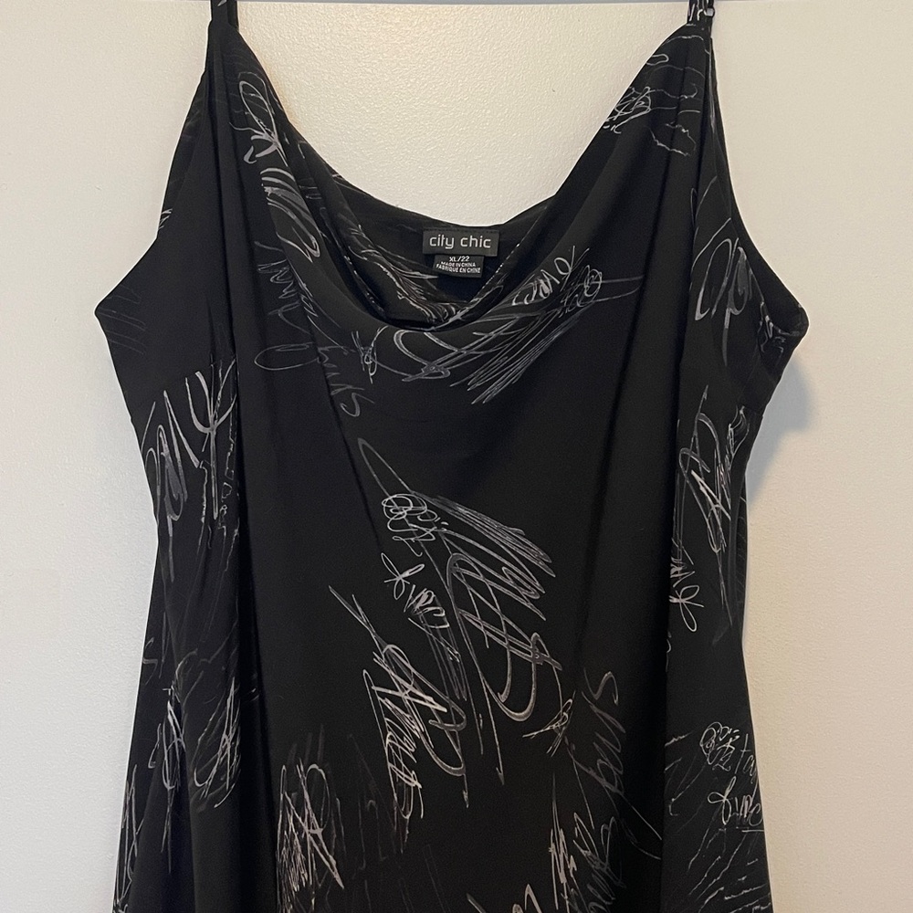 City Chic Black Dress with White Script Design
